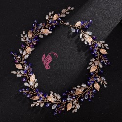 Accesoriu elegant pentru decor par AP002NN Auriu cu cristale Argintii si Albastru Indigo + 4 agrafe